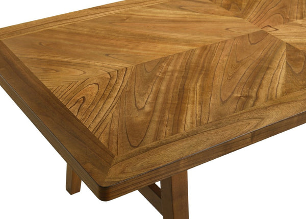 English Elm 1Pc Mid-Century Trestle Dining Table with Quarter-Matched Veneer Warm Walnut Finish Brown Wood 35.8 L x 70.9 W x 30 H B011P588624