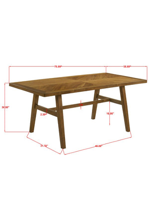 English Elm 1Pc Mid-Century Trestle Dining Table with Quarter-Matched Veneer Warm Walnut Finish Brown Wood 35.8 L x 70.9 W x 30 H B011P588624