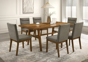English Elm 1Pc Mid-Century Trestle Dining Table with Quarter-Matched Veneer Warm Walnut Finish Brown Wood 35.8 L x 70.9 W x 30 H B011P588624