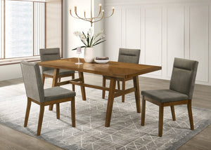 English Elm 1Pc Mid-Century Trestle Dining Table with Quarter-Matched Veneer Warm Walnut Finish Brown Wood 35.8 L x 70.9 W x 30 H B011P588624