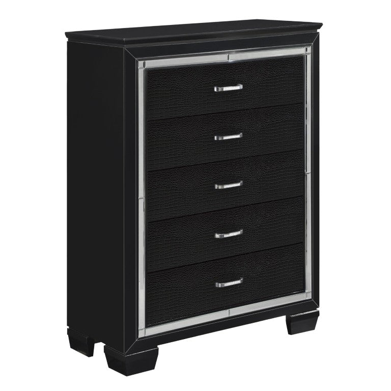 English Elm Modern Glam Six Drawer Dresser with LED Mirror Beveled Trim Metallic Bedroom Set Black 38 L x 17 W x 51.25 H B011P588627