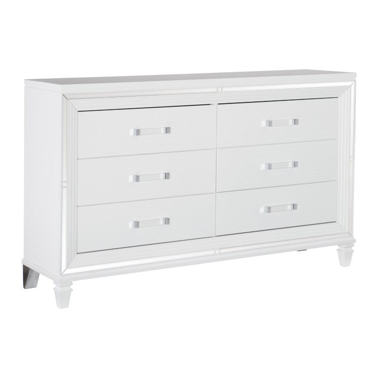 English Elm Modern Glam Six Drawer Dresser with Beveled Mirror Trim and Hidden Jewelry Trays B011P589918