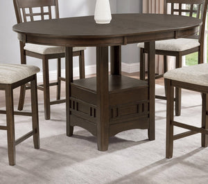 English Elm Contemporary Round Counter Height Dining Table with Leaf Extension and Open Shelf Base B011P589919