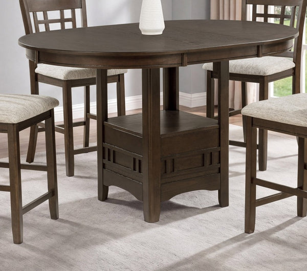 English Elm Contemporary Round Counter Height Dining Table with Leaf Extension and Open Shelf Base B011P589919
