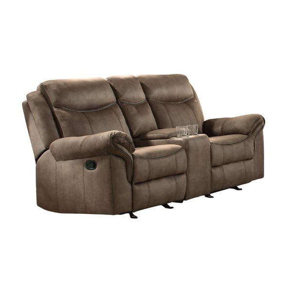 English Elm Brown Microfiber Dual Glider Reclining Loveseat with Console Storage and Charging Ports B011P589922