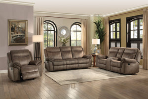 English Elm Brown Microfiber Dual Glider Reclining Loveseat with Console Storage and Charging Ports B011P589922