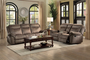 English Elm Brown Microfiber Dual Glider Reclining Loveseat with Console Storage and Charging Ports B011P589922