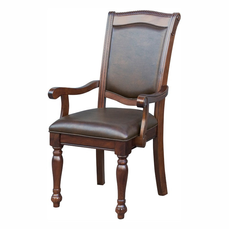 English Elm Cherry Finish Formal Dining Arm Chairs with Gold Tipped Carved Wood Set of Six Arm Chair - Brown Cherry 8 Pc B011P590153