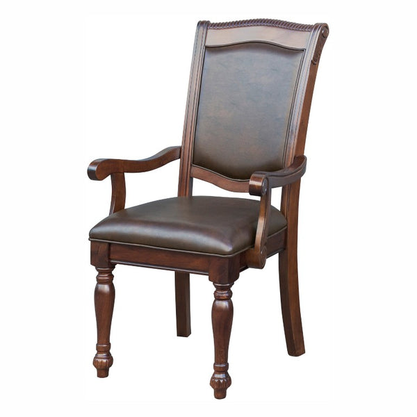 English Elm Cherry Finish Formal Dining Arm Chairs with Gold Tipped Carved Wood Set of Six Arm Chair - Brown Cherry 8 Pc B011P590153