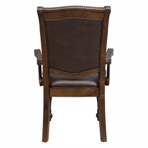 English Elm Cherry Finish Formal Dining Arm Chairs with Gold Tipped Carved Wood Set of Six Arm Chair - Brown Cherry 8 Pc B011P590153