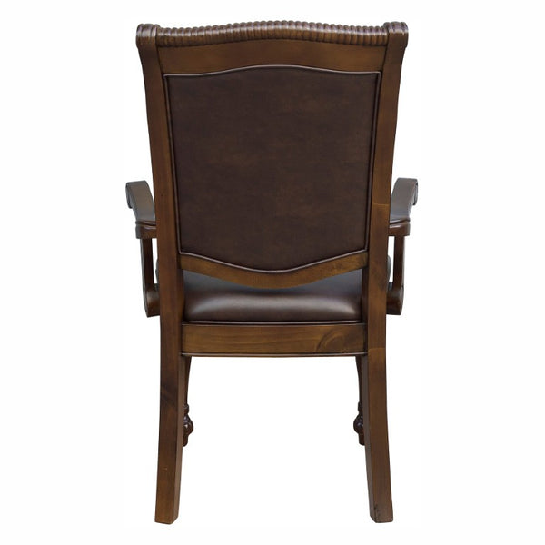 English Elm Cherry Finish Formal Dining Arm Chairs with Gold Tipped Carved Wood Set of Six Arm Chair - Brown Cherry 8 Pc B011P590153