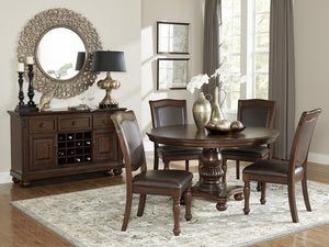 English Elm Cherry Finish Formal Dining Arm Chairs with Gold Tipped Carved Wood Set of Six Side Chair - Brown Cherry 4 Pc B011P590154