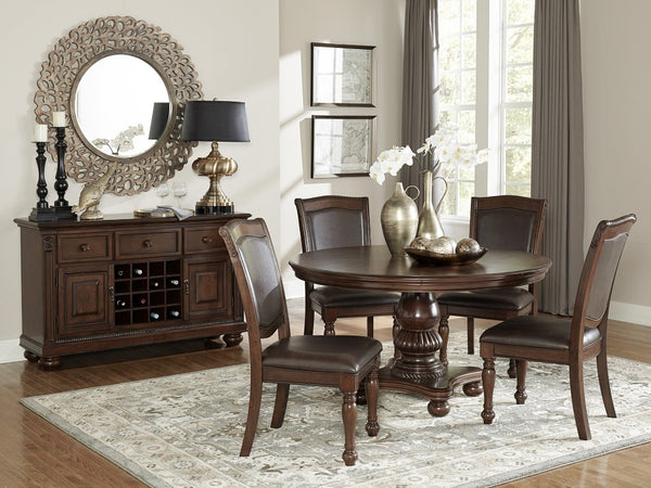 English Elm Cherry Finish Formal Dining Arm Chairs with Gold Tipped Carved Wood Set of Six Side Chair - Brown Cherry 6 Pc B011P590155