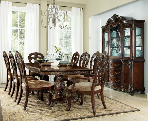 English Elm Cherry Finish Formal Dining Arm Chairs with Gold Tipped Carved Wood Set of Six Arm Chair - Cherry with Gold Tipping 6 Pc B011P590162