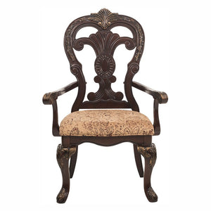 English Elm Wire Brushed Brown Wood Dining Chairs Set with Beige Upholstery for Modern Rooms Cherry Finish with Gold Tipping 8 Pc Arm Chair 8 B011P590163