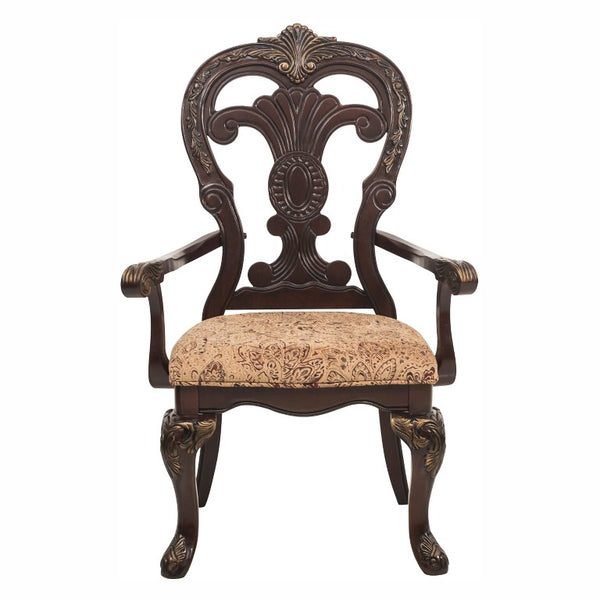 English Elm Wire Brushed Brown Wood Dining Chairs Set with Beige Upholstery for Modern Rooms Cherry Finish with Gold Tipping 8 Pc Arm Chair 8 B011P590163