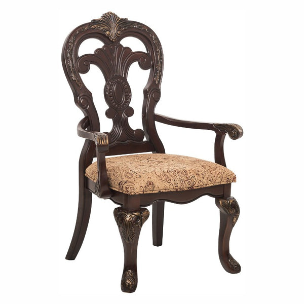 English Elm Wire Brushed Brown Wood Dining Chairs Set with Beige Upholstery for Modern Rooms Cherry Finish with Gold Tipping 8 Pc Arm Chair 8 B011P590163