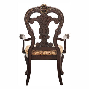 English Elm Wire Brushed Brown Wood Dining Chairs Set with Beige Upholstery for Modern Rooms Cherry Finish with Gold Tipping 8 Pc Arm Chair 8 B011P590163