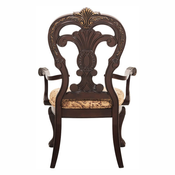 English Elm Wire Brushed Brown Wood Dining Chairs Set with Beige Upholstery for Modern Rooms Cherry Finish with Gold Tipping 8 Pc Arm Chair 8 B011P590163