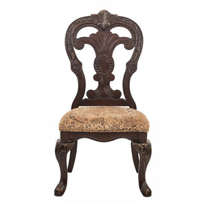 English Elm Wire Brushed Brown Wood Dining Chairs Set with Beige Upholstery for Modern Rooms Cherry Finish with Gold Tipping 4 Pc Side Chair 4 B011P590164