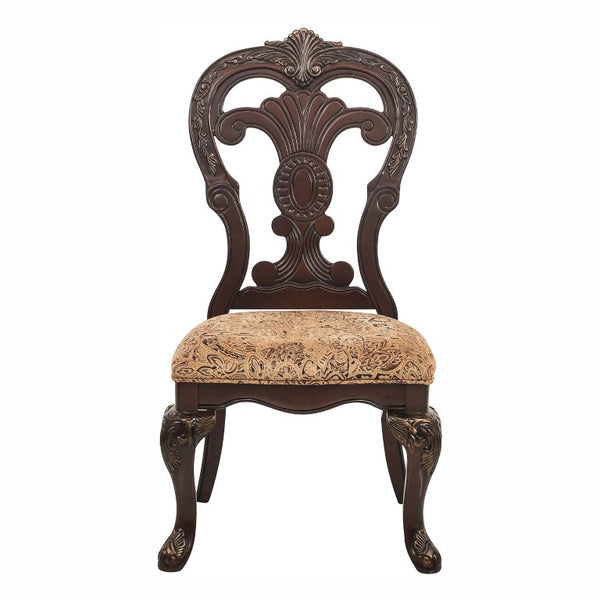 English Elm Wire Brushed Brown Wood Dining Chairs Set with Beige Upholstery for Modern Rooms Cherry Finish with Gold Tipping 4 Pc Side Chair 4 B011P590164