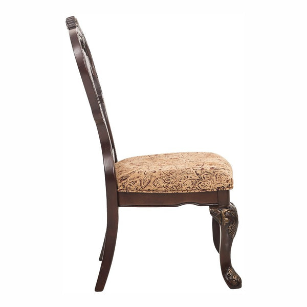 English Elm Wire Brushed Brown Wood Dining Chairs Set with Beige Upholstery for Modern Rooms Cherry Finish with Gold Tipping 10 Pc Side Chair 10 B011P590166