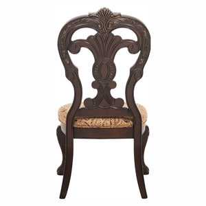 English Elm Wire Brushed Brown Wood Dining Chairs Set with Beige Upholstery for Modern Rooms Cherry Finish with Gold Tipping 10 Pc Side Chair 10 B011P590166