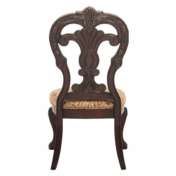 English Elm Wire Brushed Brown Wood Dining Chairs Set with Beige Upholstery for Modern Rooms Cherry Finish with Gold Tipping 10 Pc Side Chair 10 B011P590166