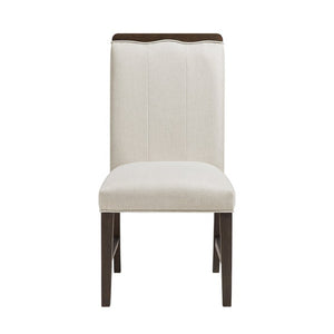 English Elm Wire Brushed Brown Wood Dining Chairs Set with Beige Upholstery for Modern Rooms Wire Brushed Brown Finish 4 Pc Side Chair 4 B011P590167