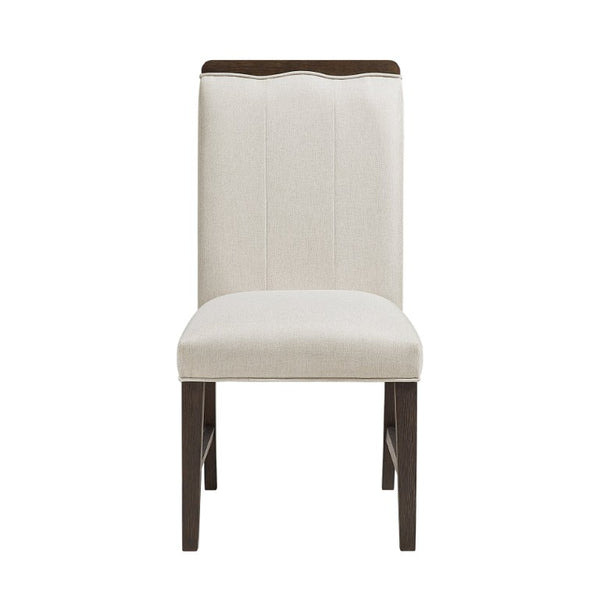 English Elm Wire Brushed Brown Wood Dining Chairs Set with Beige Upholstery for Modern Rooms Wire Brushed Brown Finish 4 Pc Side Chair 4 B011P590167