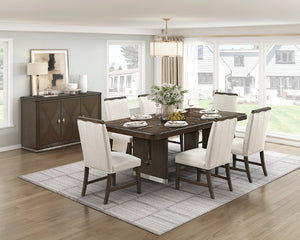 English Elm Wire Brushed Brown Wood Dining Chairs Set with Beige Upholstery for Modern Rooms Wire Brushed Brown Finish 4 Pc Side Chair 4 B011P590167