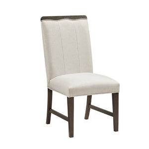 English Elm Wire Brushed Brown Wood Dining Chairs Set with Beige Upholstery for Modern Rooms Wire Brushed Brown Finish 4 Pc Side Chair 4 B011P590167