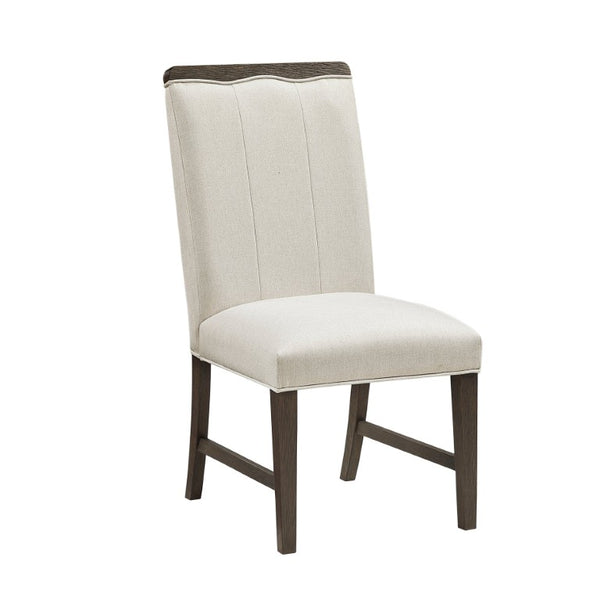 English Elm Wire Brushed Brown Wood Dining Chairs Set with Beige Upholstery for Modern Rooms Wire Brushed Brown Finish 4 Pc Side Chair 4 B011P590167