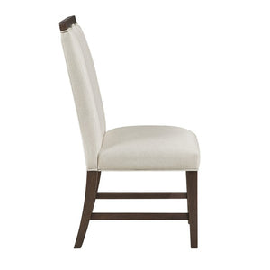English Elm Wire Brushed Brown Wood Dining Chairs Set with Beige Upholstery for Modern Rooms Wire Brushed Brown Finish 4 Pc Side Chair 4 B011P590167