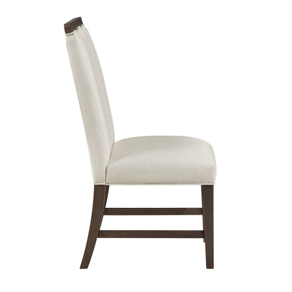 English Elm Wire Brushed Brown Wood Dining Chairs Set with Beige Upholstery for Modern Rooms Wire Brushed Brown Finish 4 Pc Side Chair 4 B011P590167