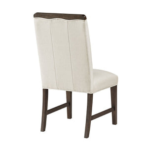 English Elm Wire Brushed Brown Wood Dining Chairs Set with Beige Upholstery for Modern Rooms Wire Brushed Brown Finish 4 Pc Side Chair 4 B011P590167