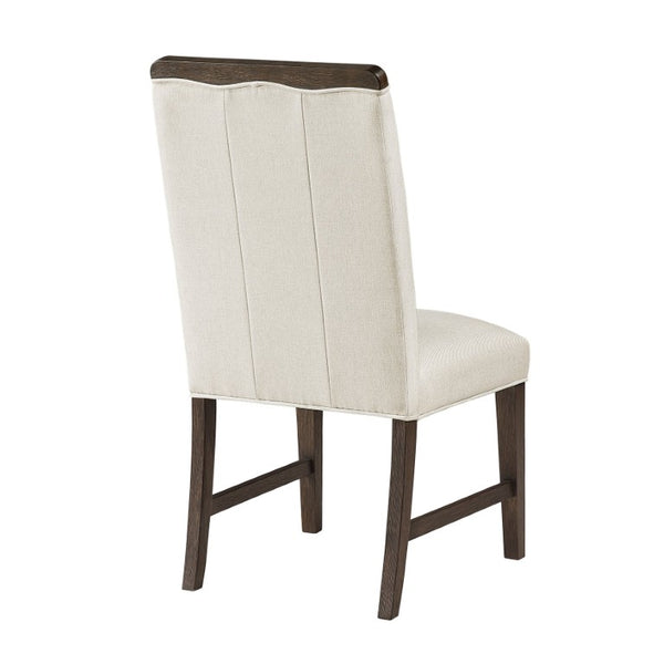 English Elm Wire Brushed Brown Wood Dining Chairs Set with Beige Upholstery for Modern Rooms Wire Brushed Brown Finish 4 Pc Side Chair 4 B011P590167