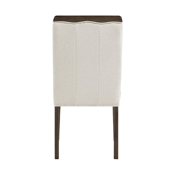 English Elm Wire Brushed Brown Wood Dining Chairs Set with Beige Upholstery for Modern Rooms Wire Brushed Brown Finish 4 Pc Side Chair 4 B011P590167