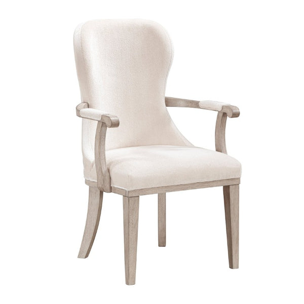 English Elm Dark Cherry Wood Arm Chair Set Six Formal Dining Seats Nailhead Upholstered Ivory 8 Pc Arm Chair B011P590174