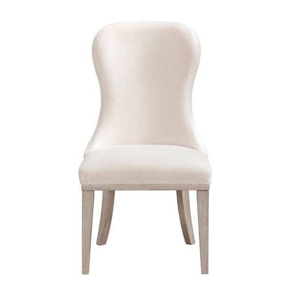 English Elm Brown Acacia Veneer Dining Chair Set of Six with Fan Stitched Upholstered Seatbacks Ivory 21.5 L x 27 W x 40.5 H B011P590175