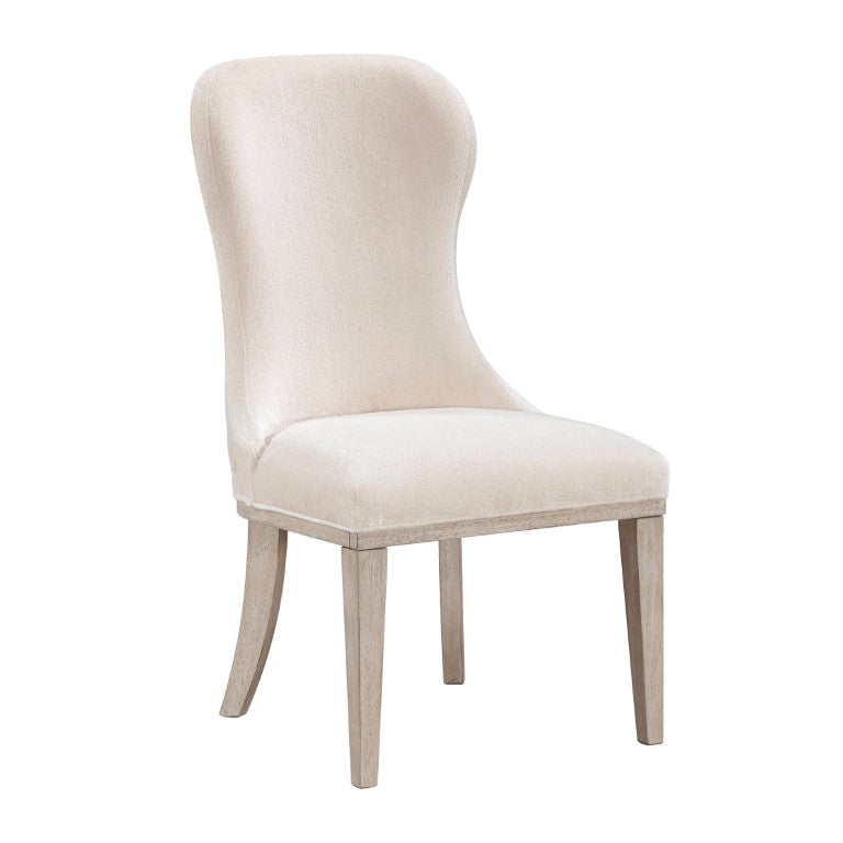 English Elm Brown Acacia Veneer Dining Chair Set of Six with Fan Stitched Upholstered Seatbacks Ivory 21.5 L x 27 W x 40.5 H B011P590175