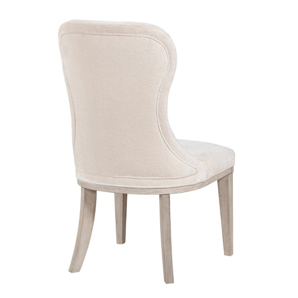 English Elm Brown Acacia Veneer Dining Chair Set of Six with Fan Stitched Upholstered Seatbacks Ivory 21.5 L x 27 W x 40.5 H B011P590175