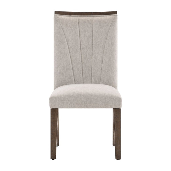 English Elm Brown Acacia Veneer Dining Chair Set of Six with Fan Stitched Upholstered Seatbacks Gray 18.5 L x 26 W x 39 H B011P590179