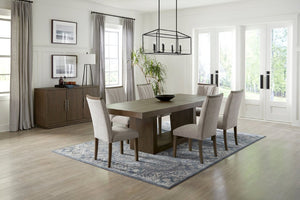 English Elm Brown Acacia Veneer Dining Chair Set of Six with Fan Stitched Upholstered Seatbacks Gray 18.5 L x 26 W x 39 H B011P590179