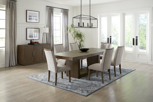English Elm Brown Acacia Veneer Dining Chair Set of Six with Fan Stitched Upholstered Seatbacks Gray 18.5 L x 26 W x 39 H B011P590179