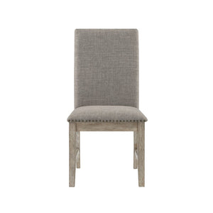 English Elm Dark Cherry Wood Arm Chair Set Six Formal Dining Seats Nailhead Upholstered Light Gray 6 Pc Side Chair B011P590182