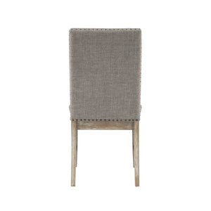 English Elm Dark Cherry Wood Arm Chair Set Six Formal Dining Seats Nailhead Upholstered Light Gray 6 Pc Side Chair B011P590182