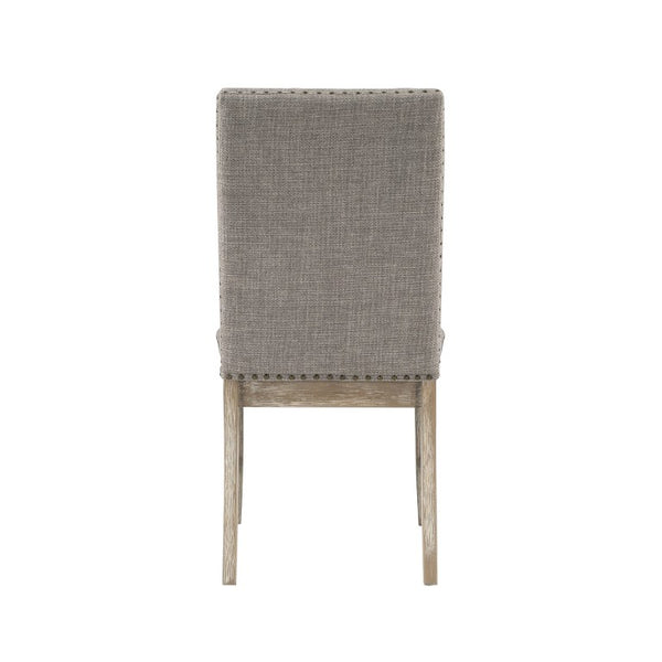 English Elm Dark Cherry Wood Arm Chair Set Six Formal Dining Seats Nailhead Upholstered Light Gray 6 Pc Side Chair B011P590182
