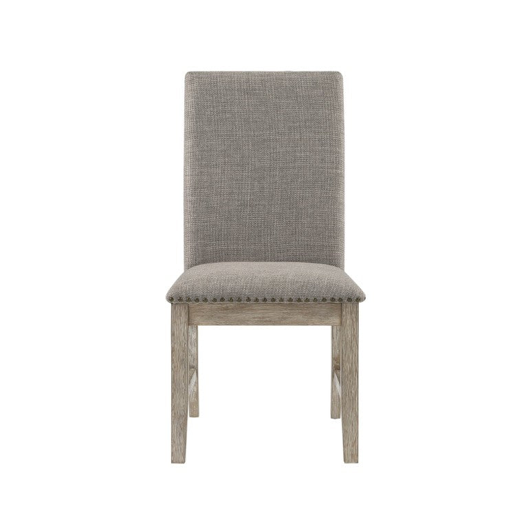 English Elm Dark Cherry Wood Arm Chair Set Six Formal Dining Seats Nailhead Upholstered Light Gray 10 Pc Side Chair B011P590183