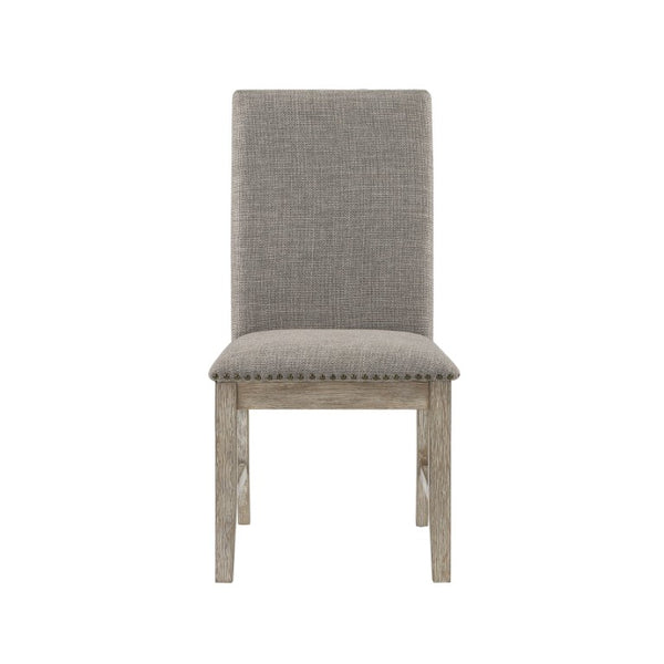 English Elm Dark Cherry Wood Arm Chair Set Six Formal Dining Seats Nailhead Upholstered Light Gray 10 Pc Side Chair B011P590183